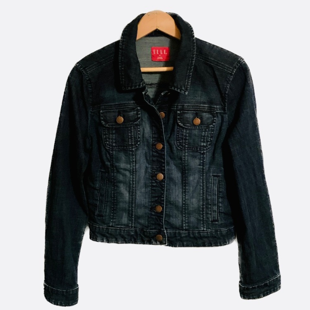 ELLE Women's Denim Blue Cropped Jacket Medium